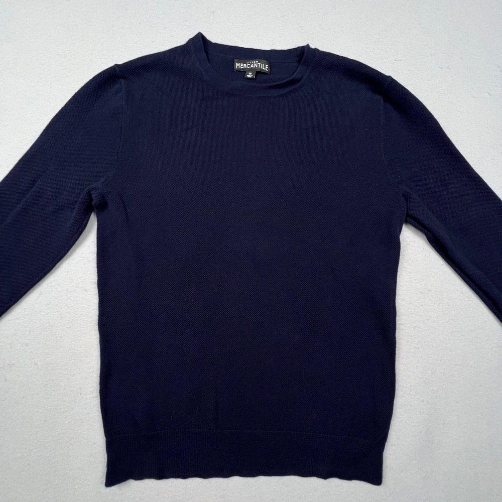 J.Crew Mercantile Sweater Mens Medium Navy Blue Cotton Crewneck J7089 Preppy